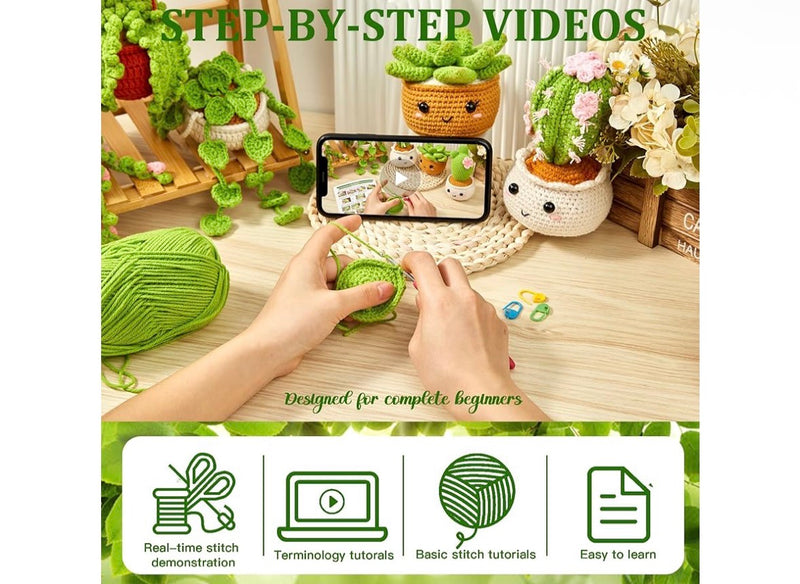 Beginner Crochet Kit – 6 Amigurumi Hanging Plants