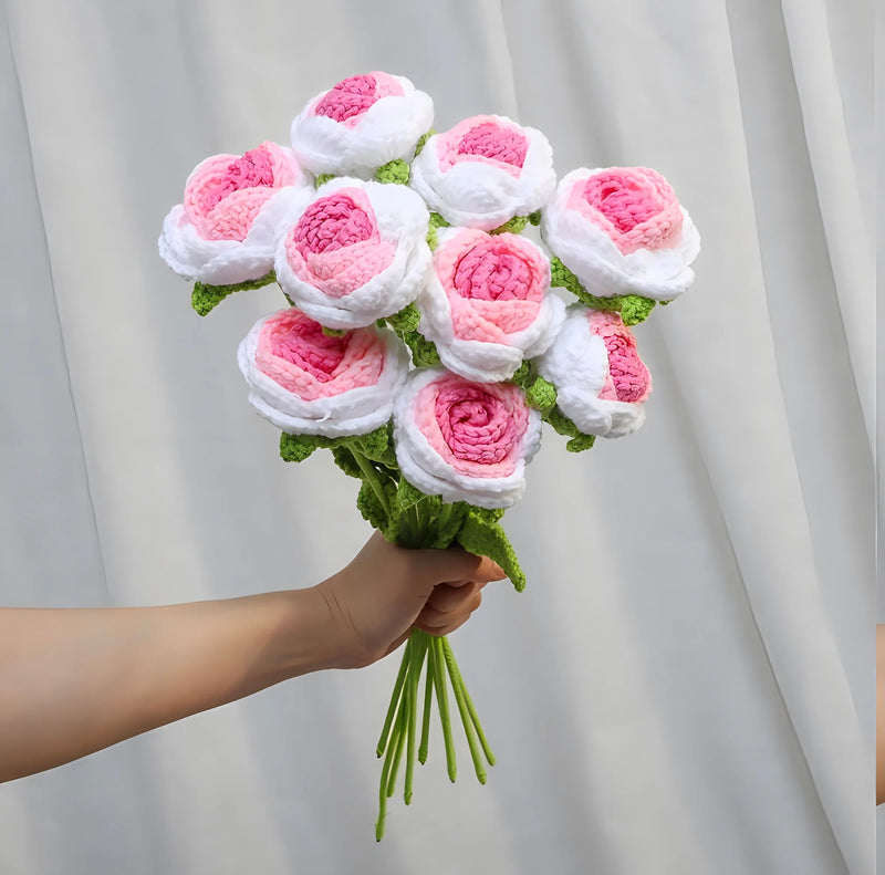 Handmade Crochet Roses, 9pc Set