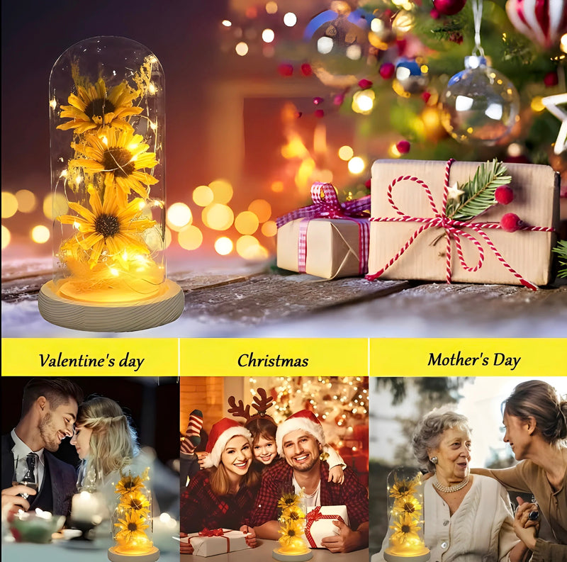 Sunflower Lamp in Glass Dome