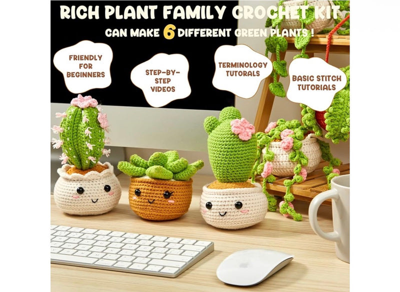Beginner Crochet Kit – 6 Amigurumi Hanging Plants