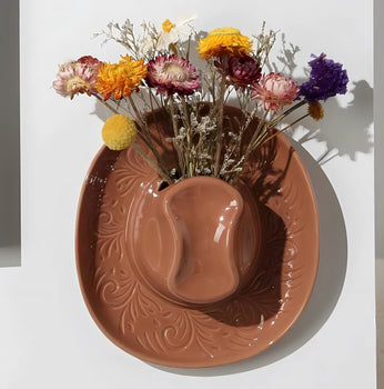 Ceramic Cowgirl Hat Vase