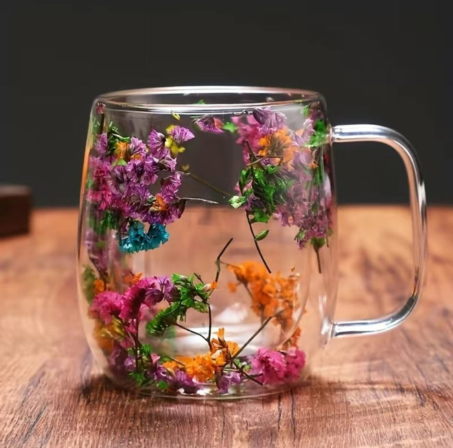 Tea Cup Double Glass Flower 390ml