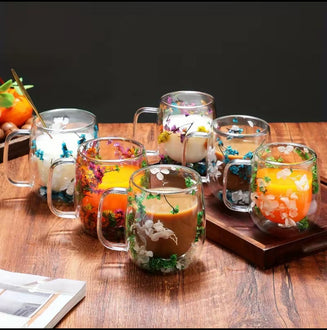 Tea Cup Double Glass Flower 390ml