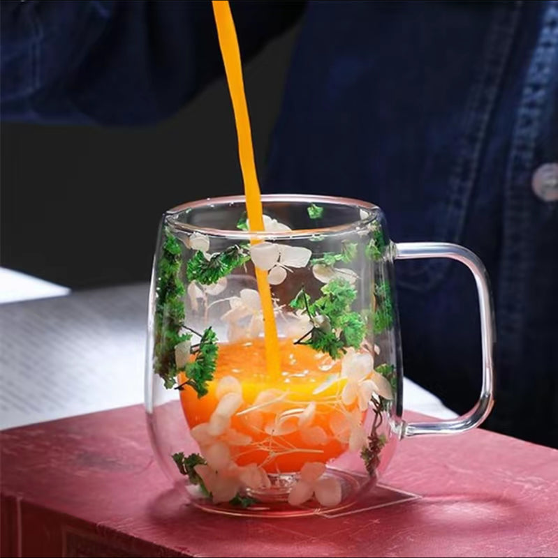 Tea Cup Double Glass Flower 390ml