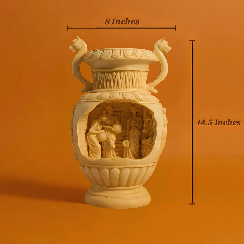 Eternal Serenity Greek LED Fountain with Lion Art and Planter