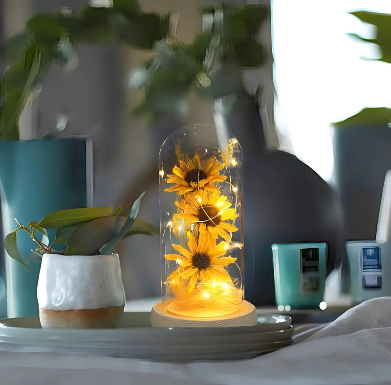 Sunflower Lamp in Glass Dome