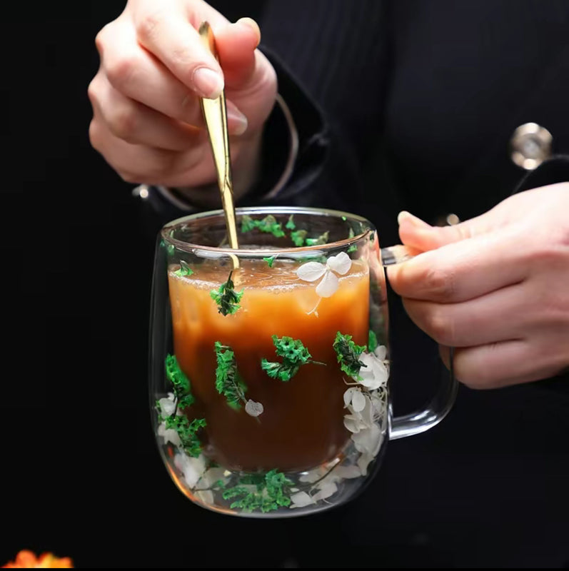 Tea Cup Double Glass Flower 390ml