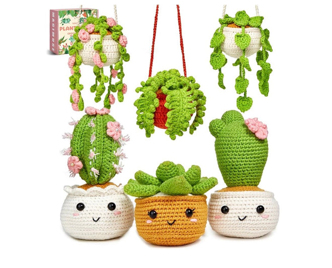 Beginner Crochet Kit – 6 Amigurumi Hanging Plants