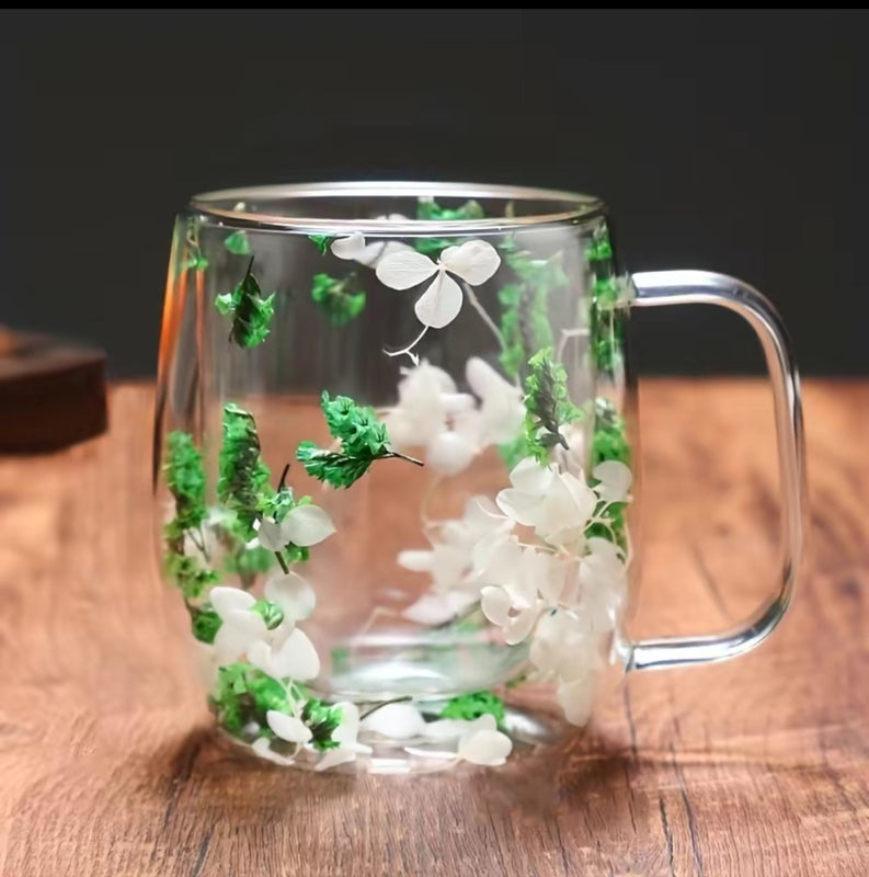 Tea Cup Double Glass Flower 390ml