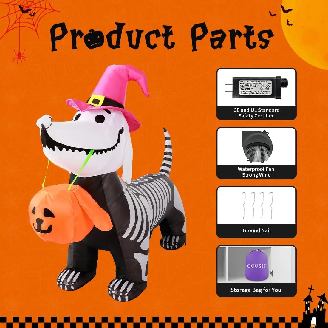 5.7 FT Skeleton Dog Halloween Inflatable