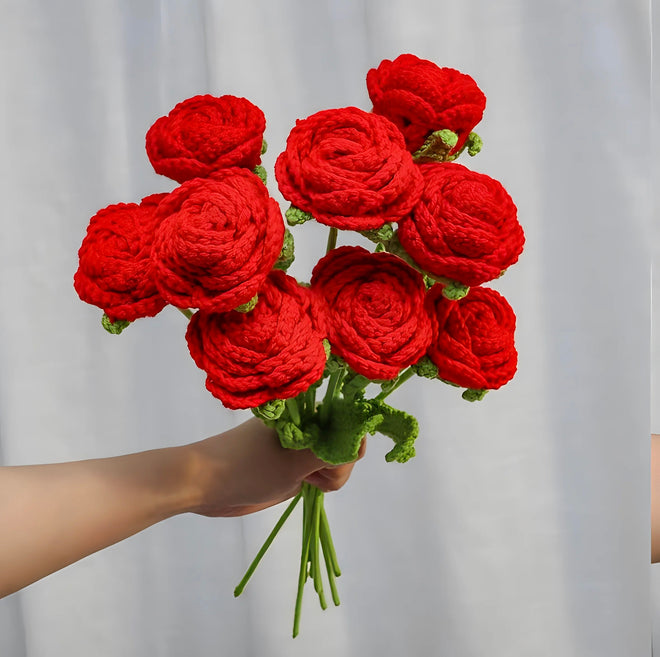 Handmade Crochet Roses, 9pc Set