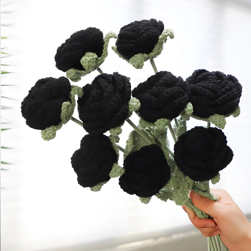 Handmade Crochet Roses, 9pc Set
