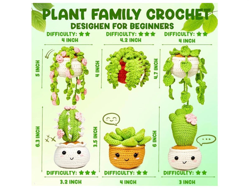 Beginner Crochet Kit – 6 Amigurumi Hanging Plants