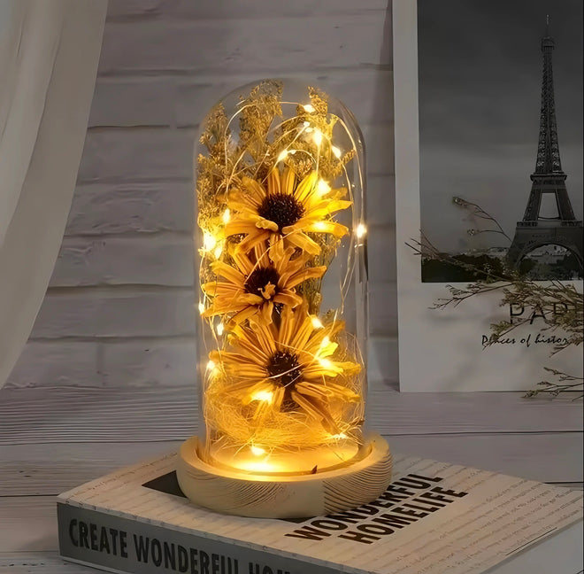 Sunflower Lamp in Glass Dome