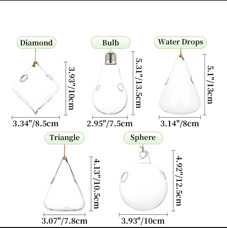 Set of 5 Hanging Glass Planters