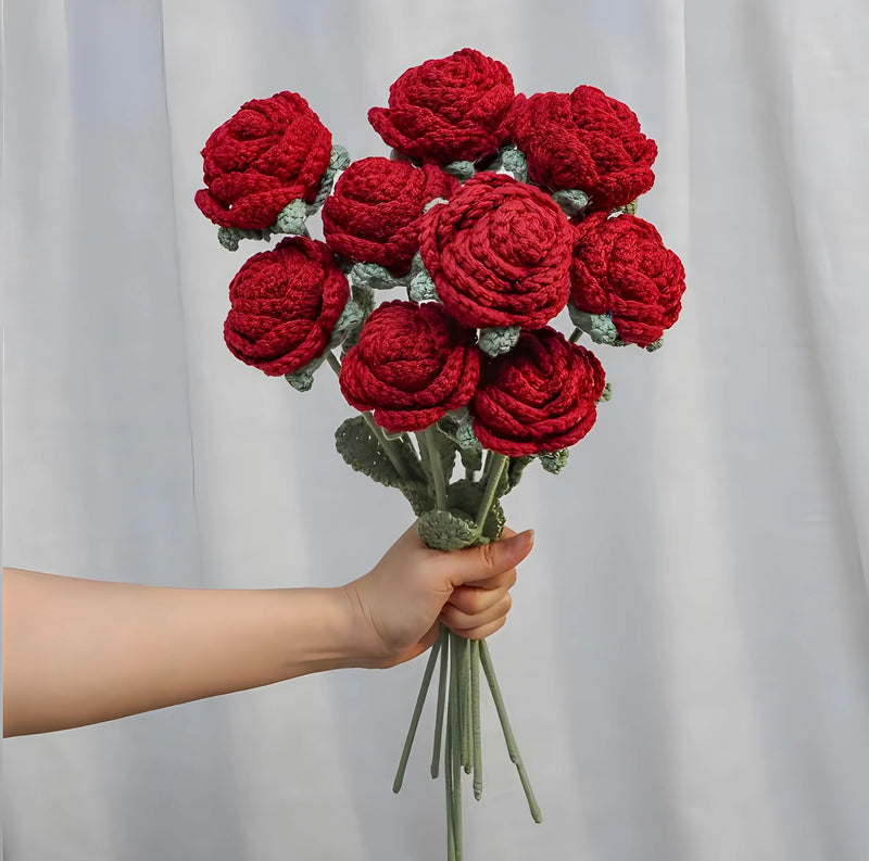 Handmade Crochet Roses, 9pc Set