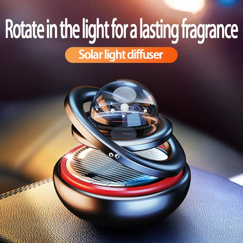 Hot Sale Levitation Crystal Ball Car Aromatherapy Diffuser Solar Energy Automatic Rotating Double Ring Popular Scent Dispenser