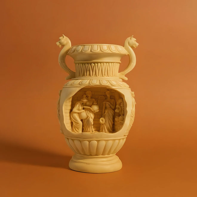 Eternal Serenity Greek LED Fountain with Lion Art and Planter