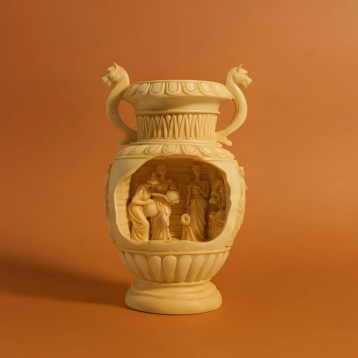 Eternal Serenity Greek LED Fountain with Lion Art and Planter