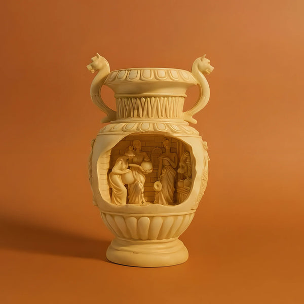 Eternal Serenity Greek LED Fountain with Lion Art and Planter